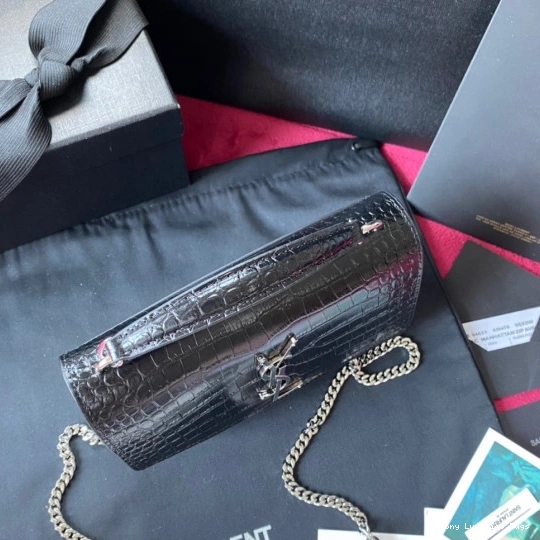 Tony Luxuries SHINY IN SUNSET LEATHER YSL CROCODILE-EMBOSSED 0822